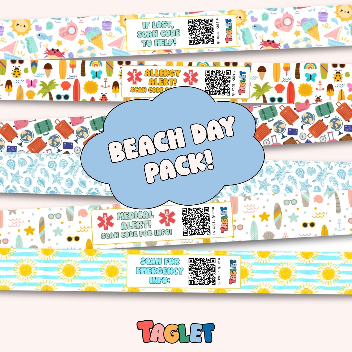 Taglet Safety Wristbands – Beach Day Pack (Set of 12)