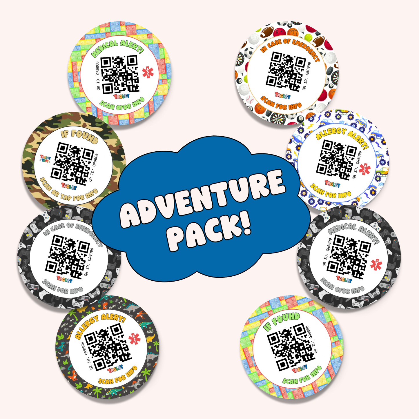 Taglet Round Safety Stickers - Adventure Pack