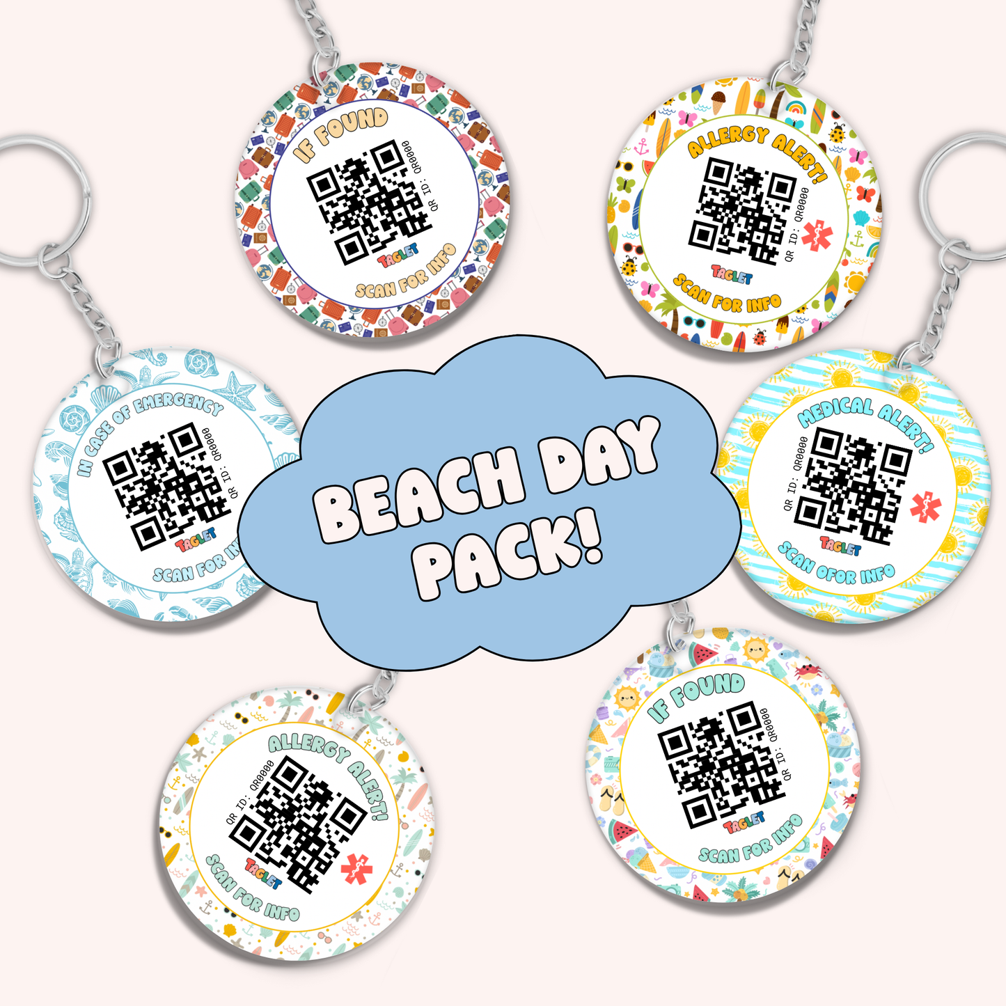 Taglet Safety Keychain - Beach Day Patterns