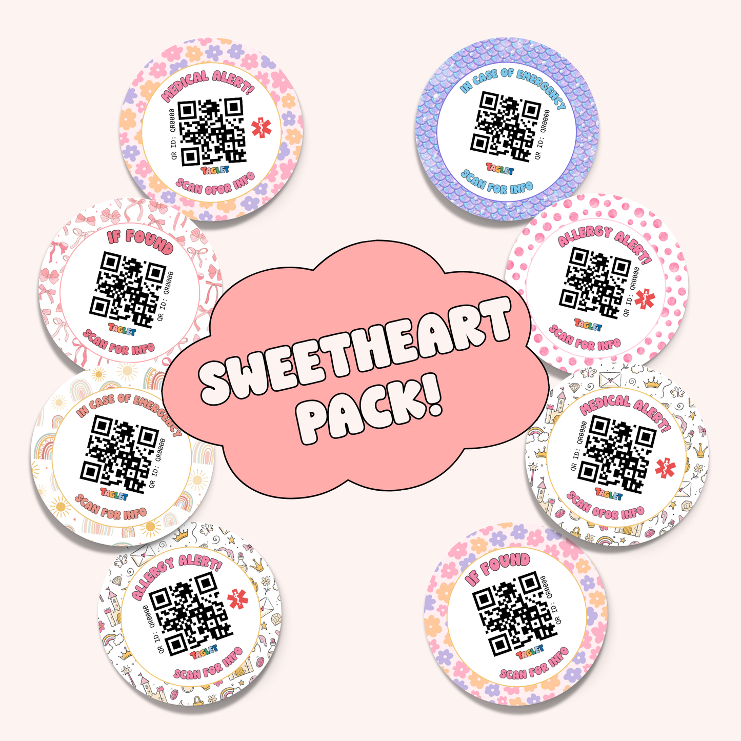 Taglet Round Safety Stickers - Sweetheart Pack