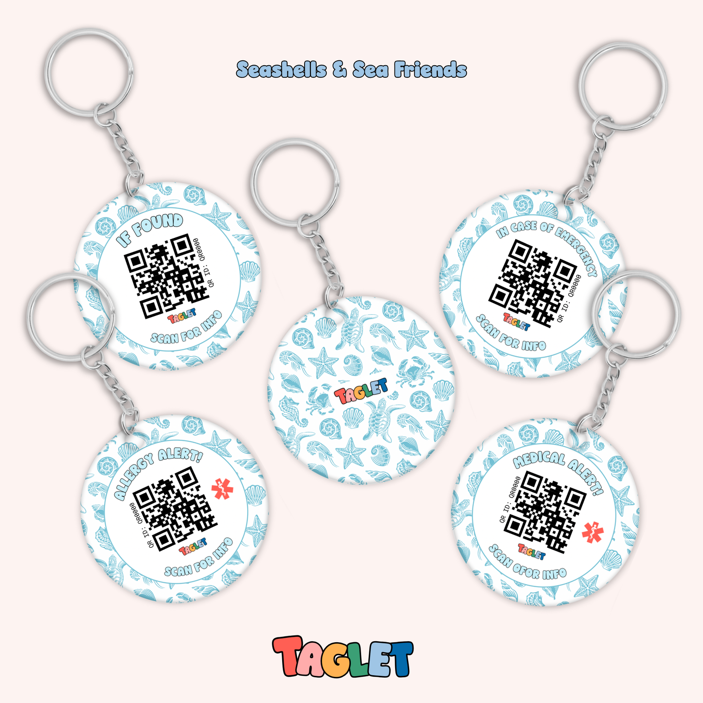 Taglet Safety Keychain - Beach Day Patterns