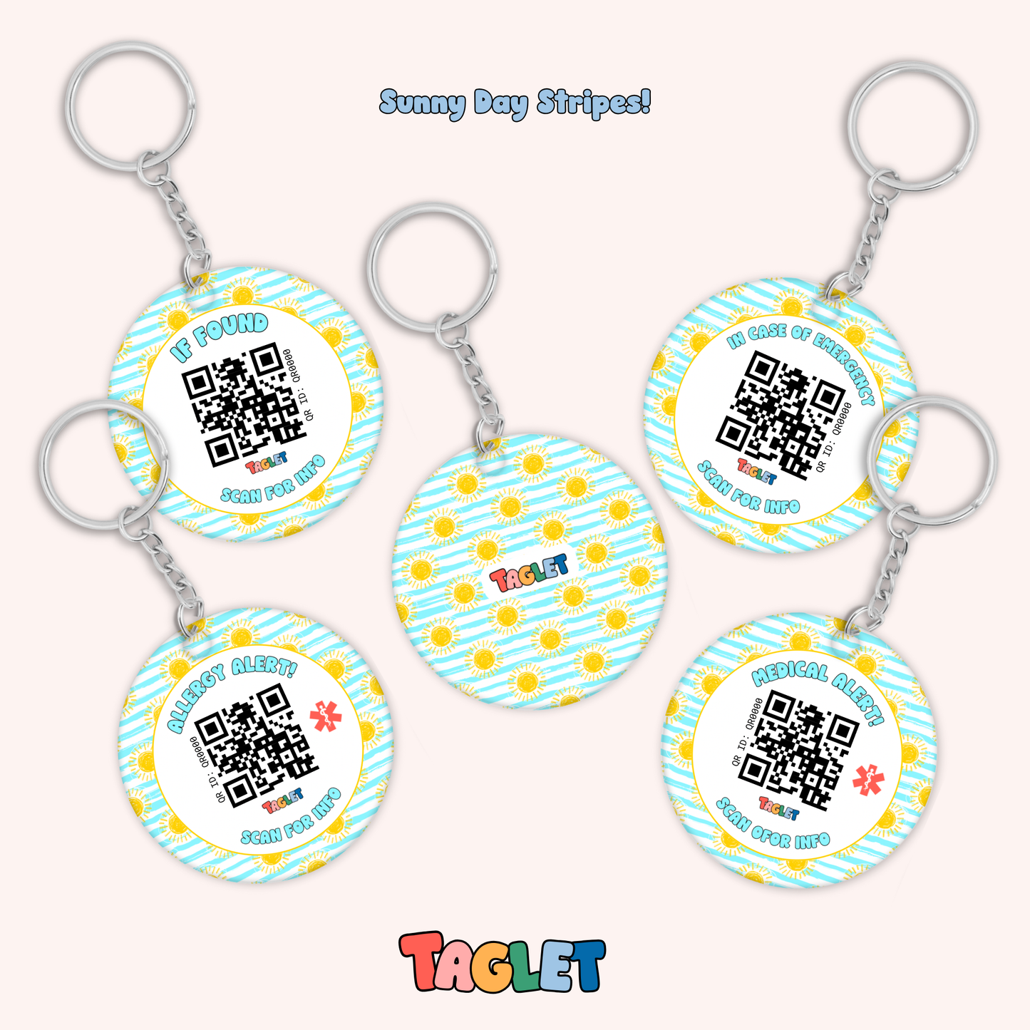 Taglet Safety Keychain - Beach Day Patterns