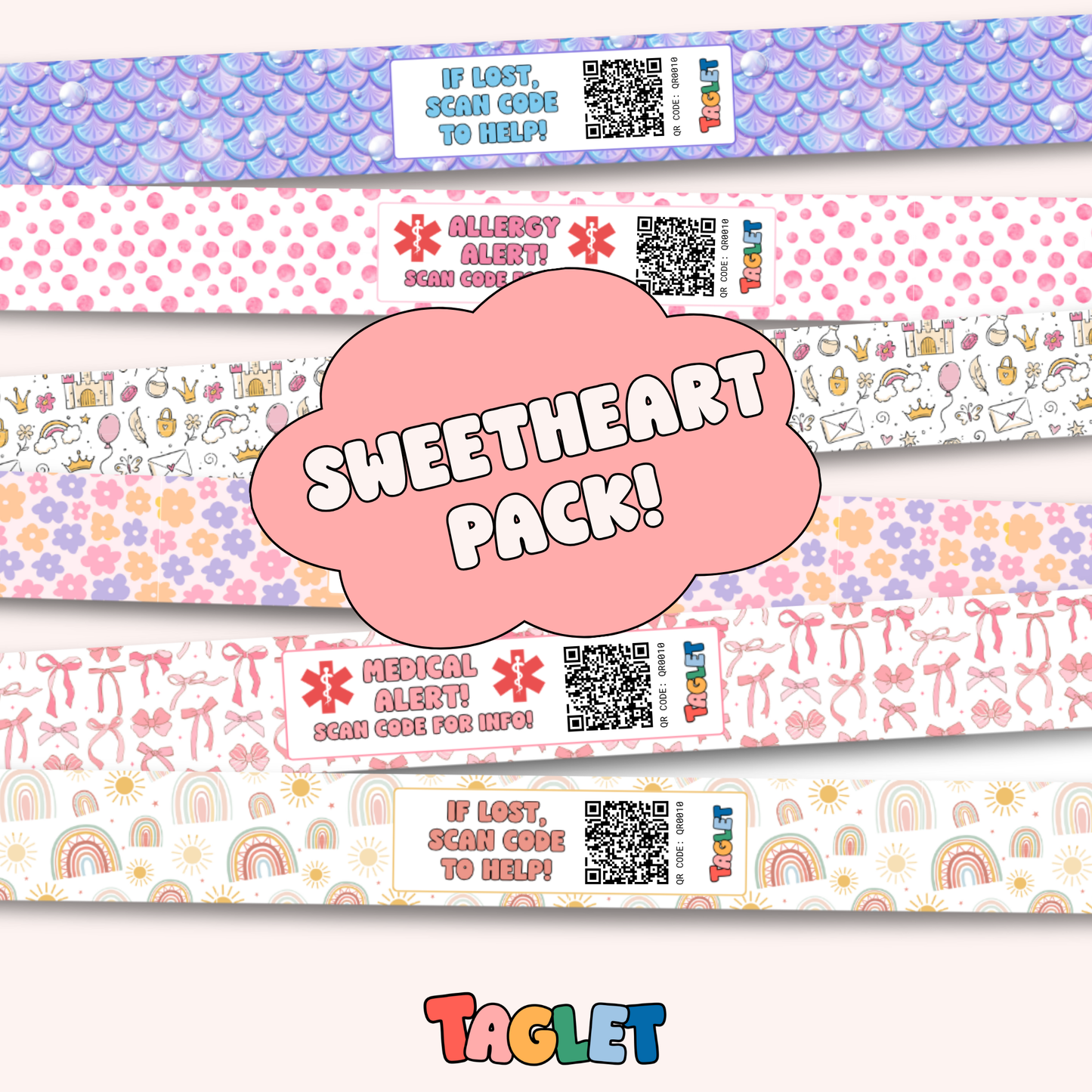 Taglet Safety Wristbands – Sweetheart Pack (Set of 12)