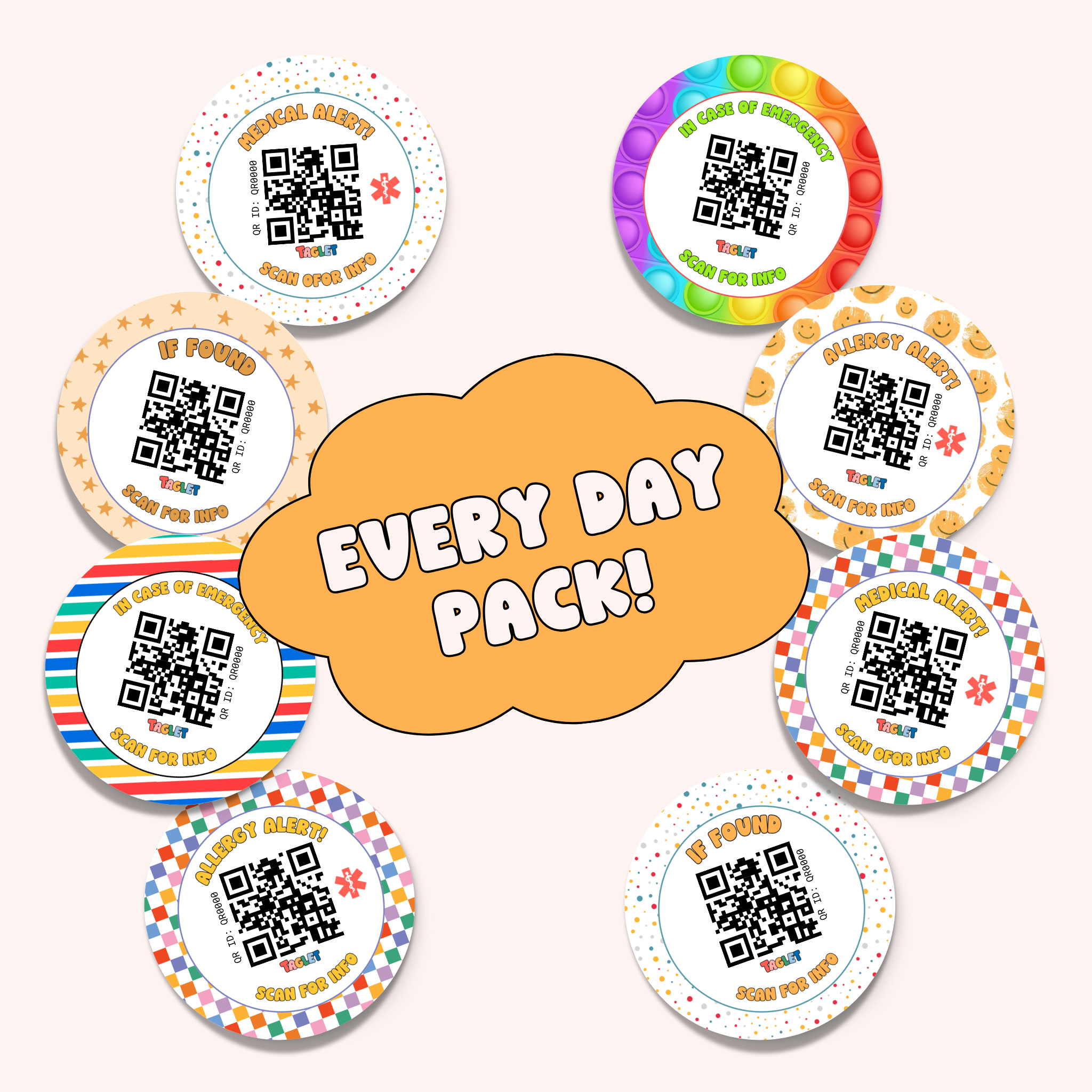 Taglet Round Safety Stickers - Every Day Pack – The Taglet Company