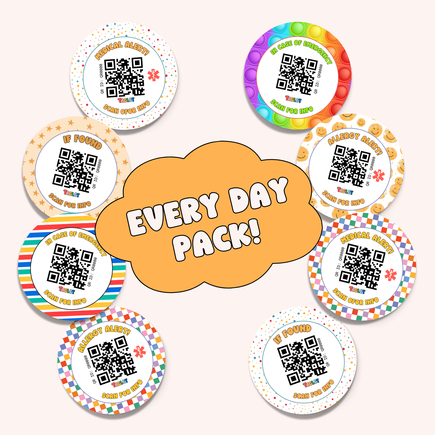 Taglet Round Safety Stickers - Every Day Pack
