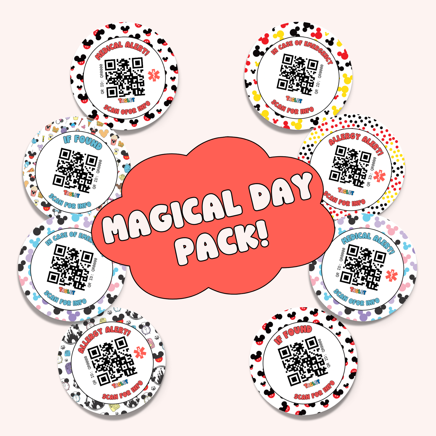 Taglet Round Safety Stickers - Magical Day Pack