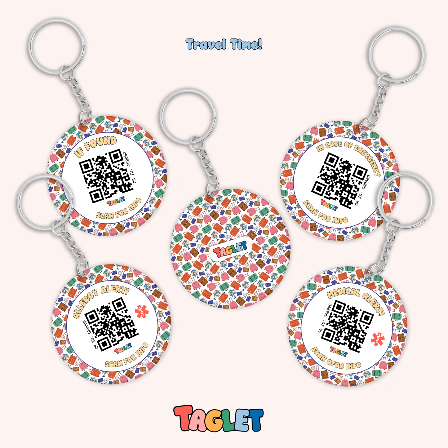 Taglet Safety Keychain - Beach Day Patterns