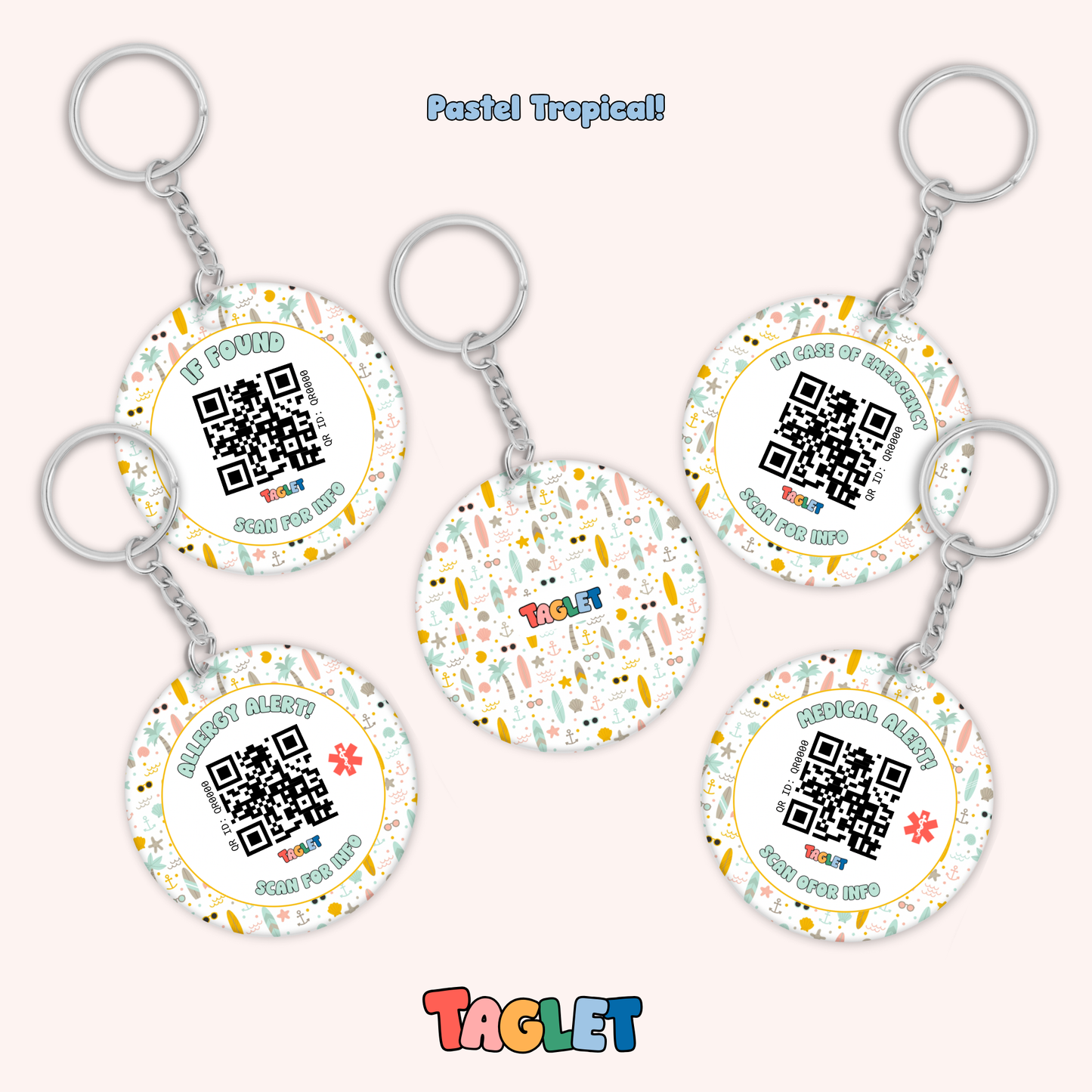 Taglet Safety Keychain - Beach Day Patterns
