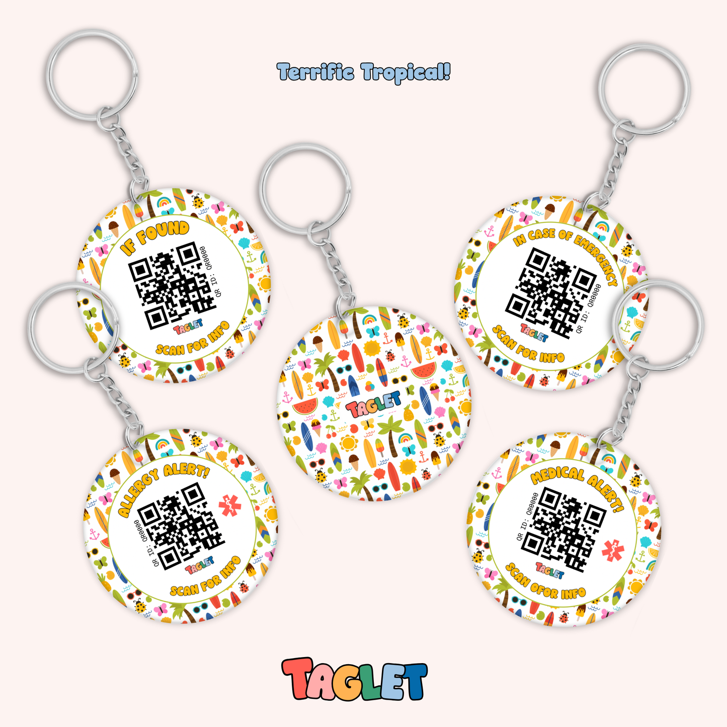 Taglet Safety Keychain - Beach Day Patterns