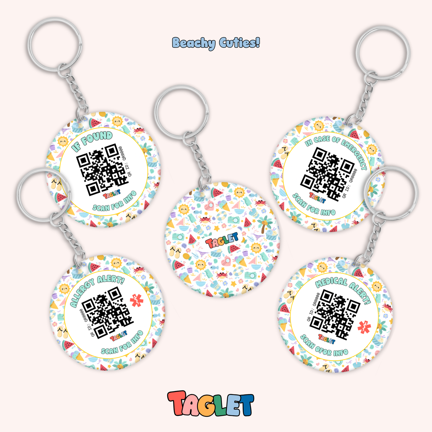 Taglet Safety Keychain - Beach Day Patterns