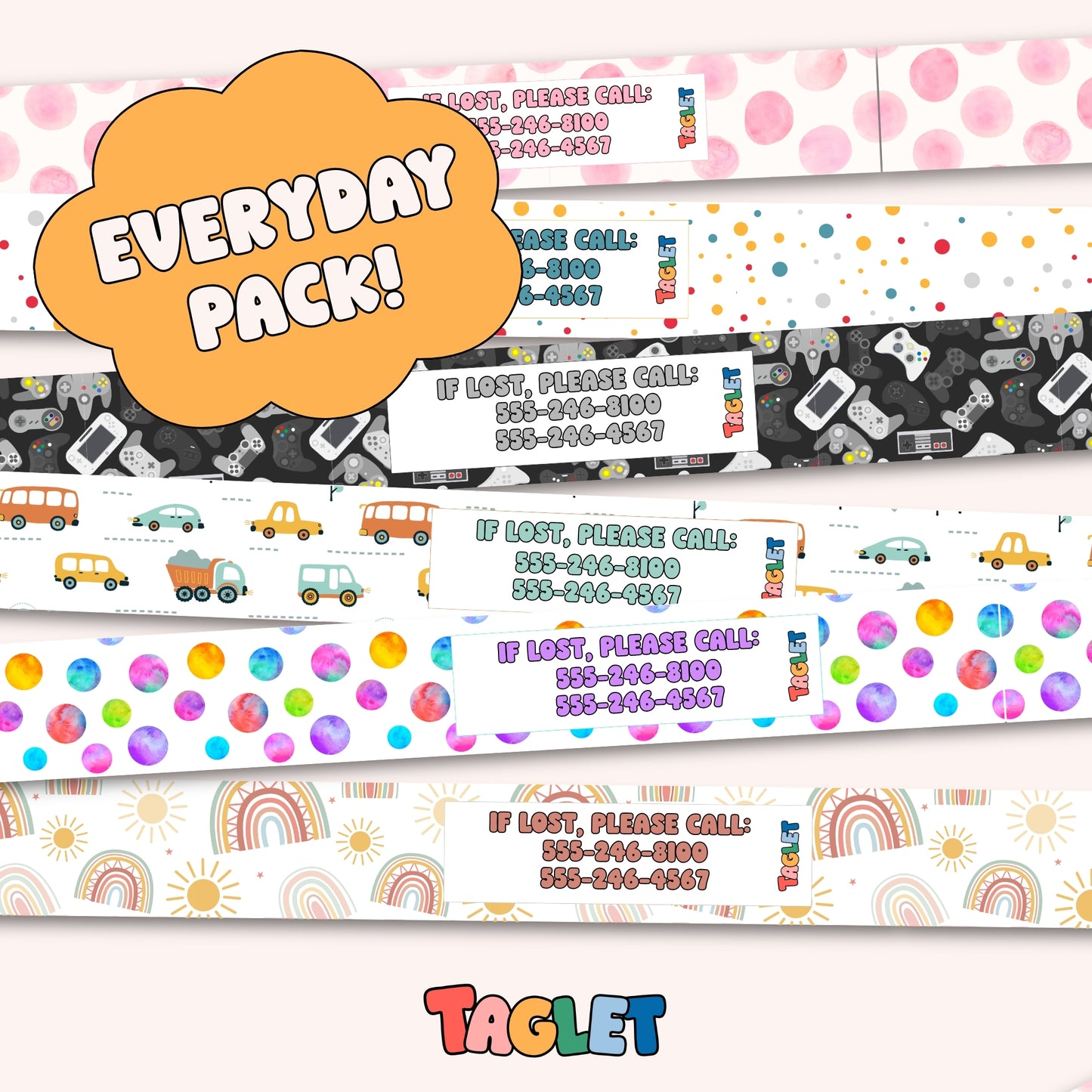 Taglet Child ID Safety Wristbands – Everyday Outings Pack (Set of 12)